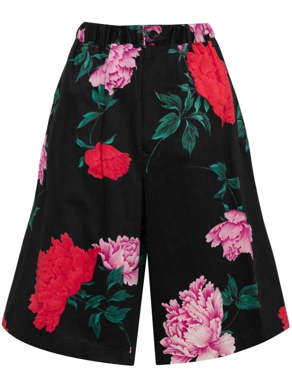 Yohji Yamamoto floral-print wide-leg shorts - Black von Yohji Yamamoto