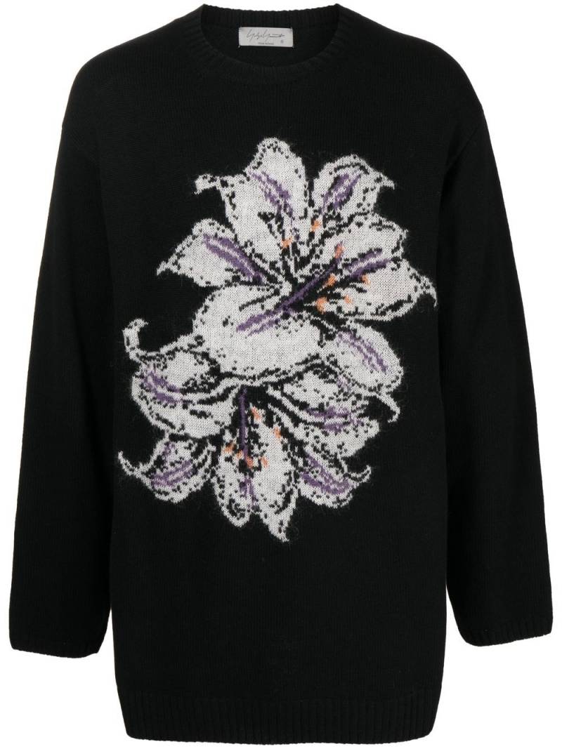 Yohji Yamamoto floral-print wool jumper - Black von Yohji Yamamoto