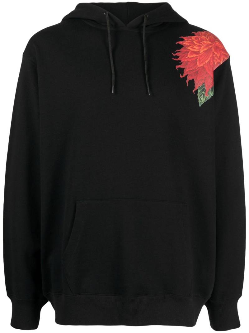 Yohji Yamamoto flower-print cotton hoodie - Black von Yohji Yamamoto