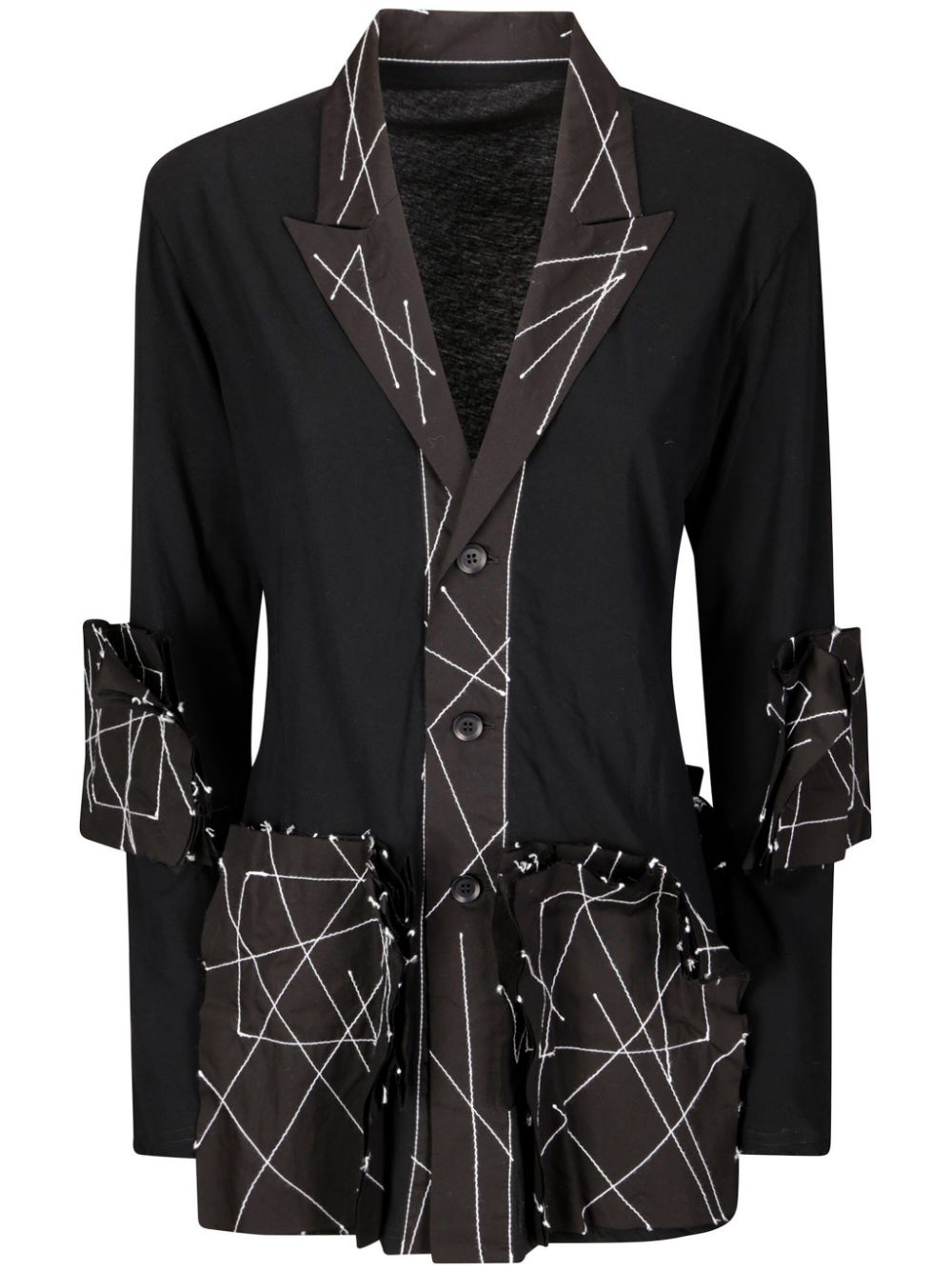 Yohji Yamamoto geometric-appliqué shirt jacket - Black von Yohji Yamamoto