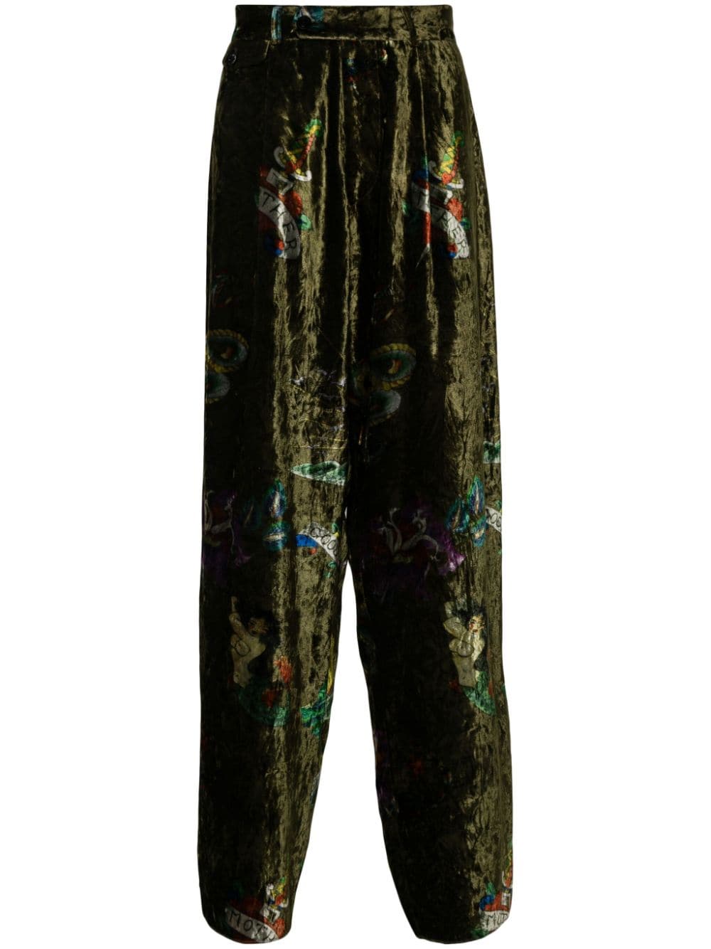 Yohji Yamamoto graphic-print trousers - Green von Yohji Yamamoto