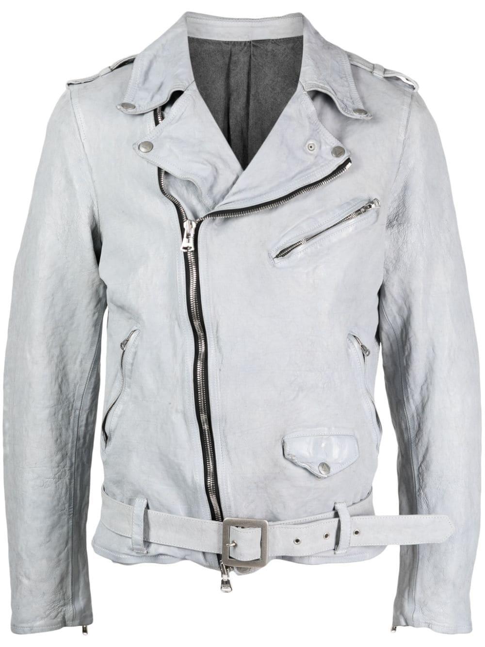 Yohji Yamamoto belted leather biker jacket - Grey von Yohji Yamamoto