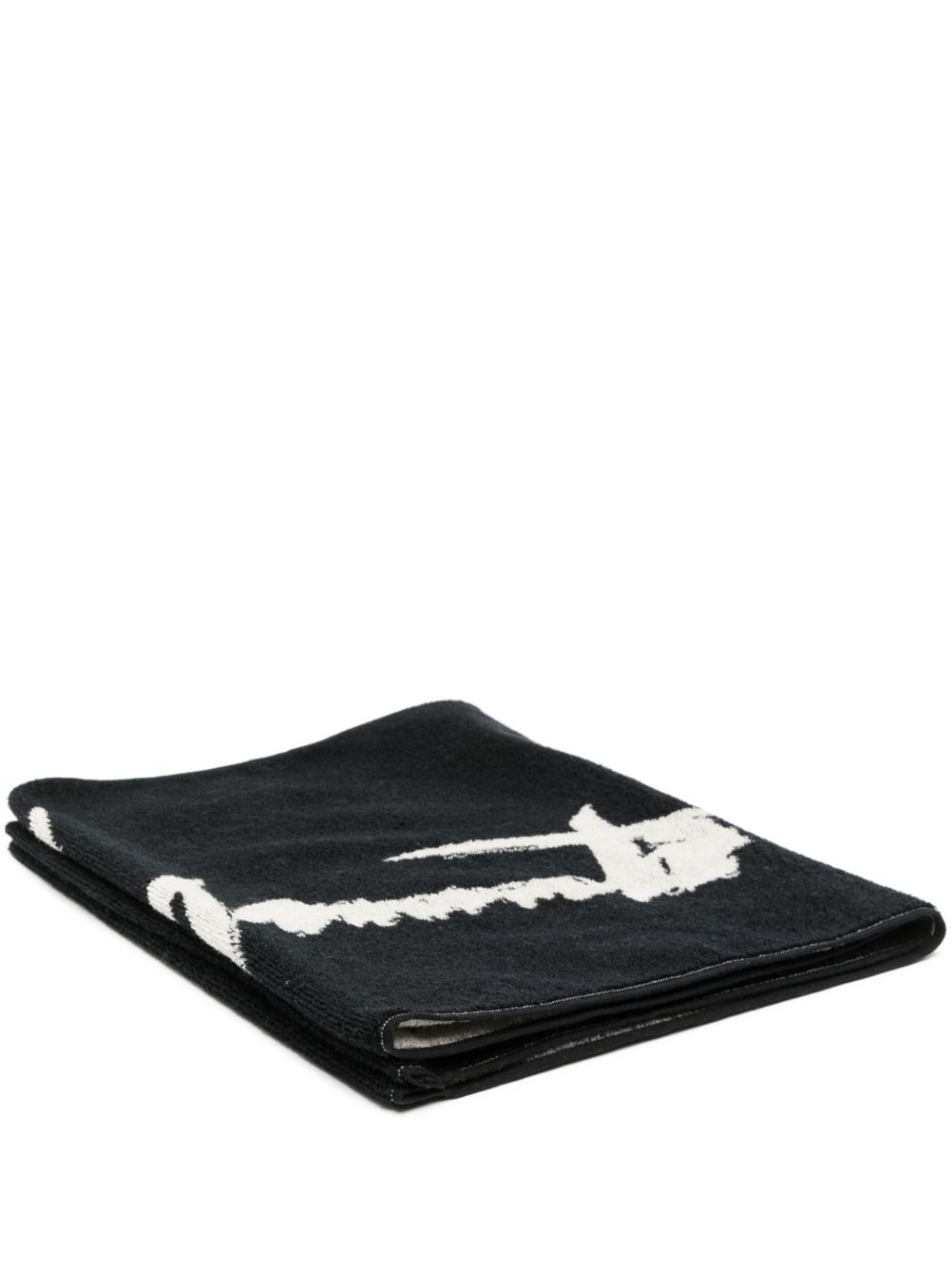 Yohji Yamamoto logo-print bath towel - Black von Yohji Yamamoto