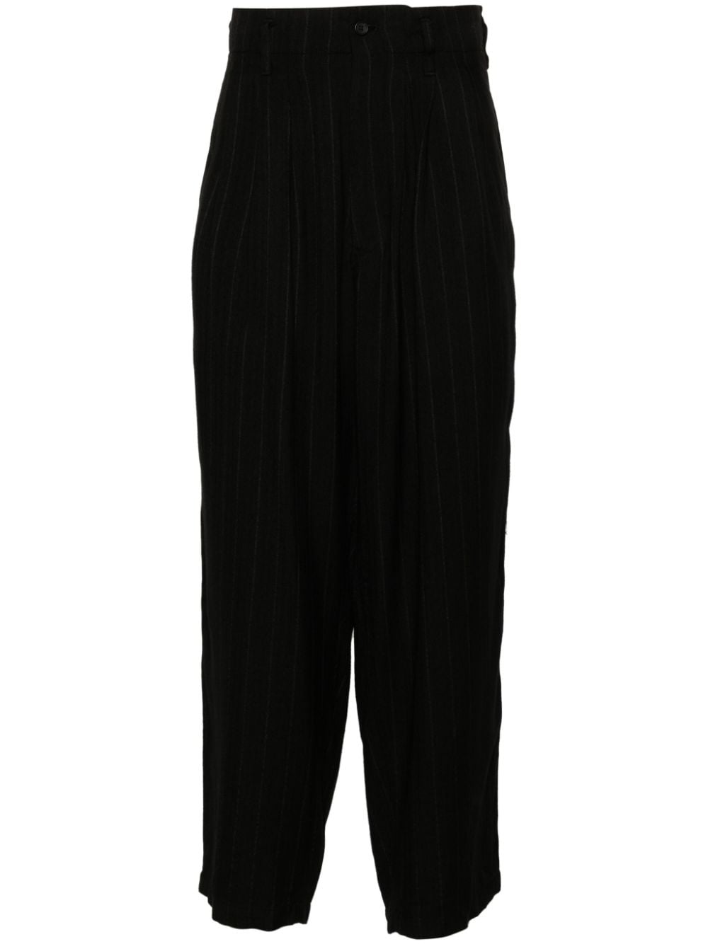 Yohji Yamamoto pinstriped side-tape trousers - Black von Yohji Yamamoto