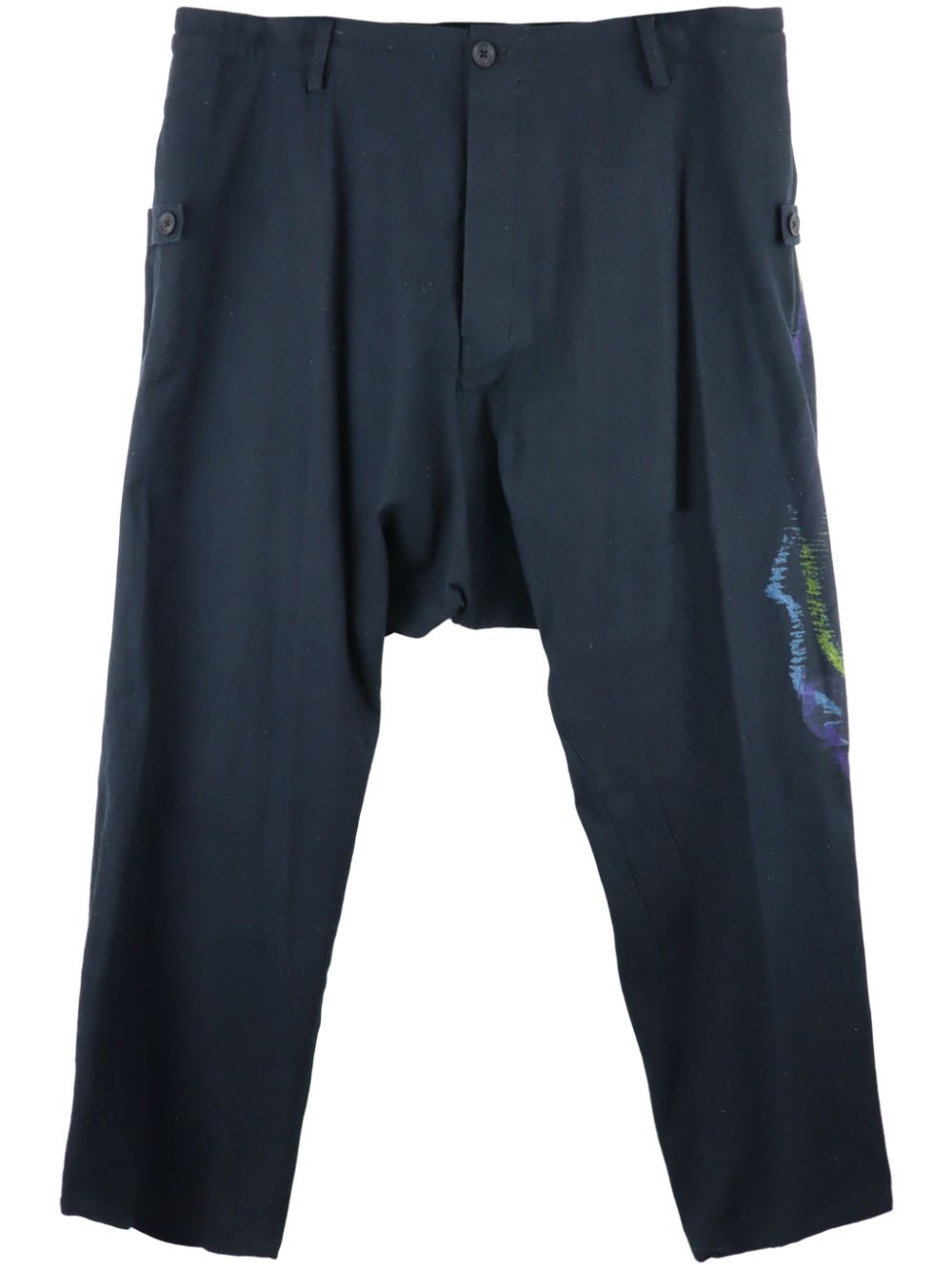 Yohji Yamamoto printed drop-crotch trousers - Black von Yohji Yamamoto