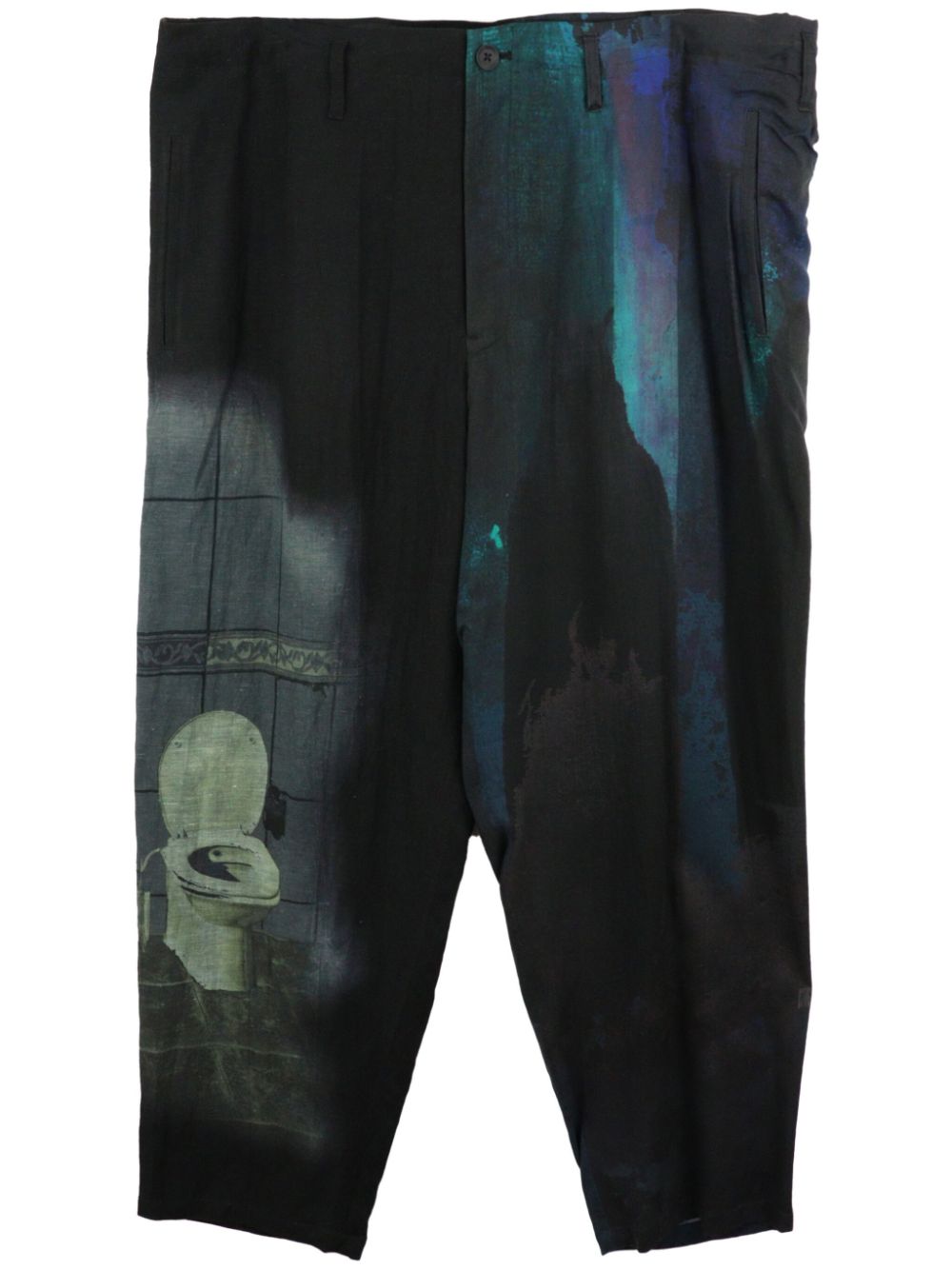 Yohji Yamamoto printed drop-crotch trousers - Black von Yohji Yamamoto