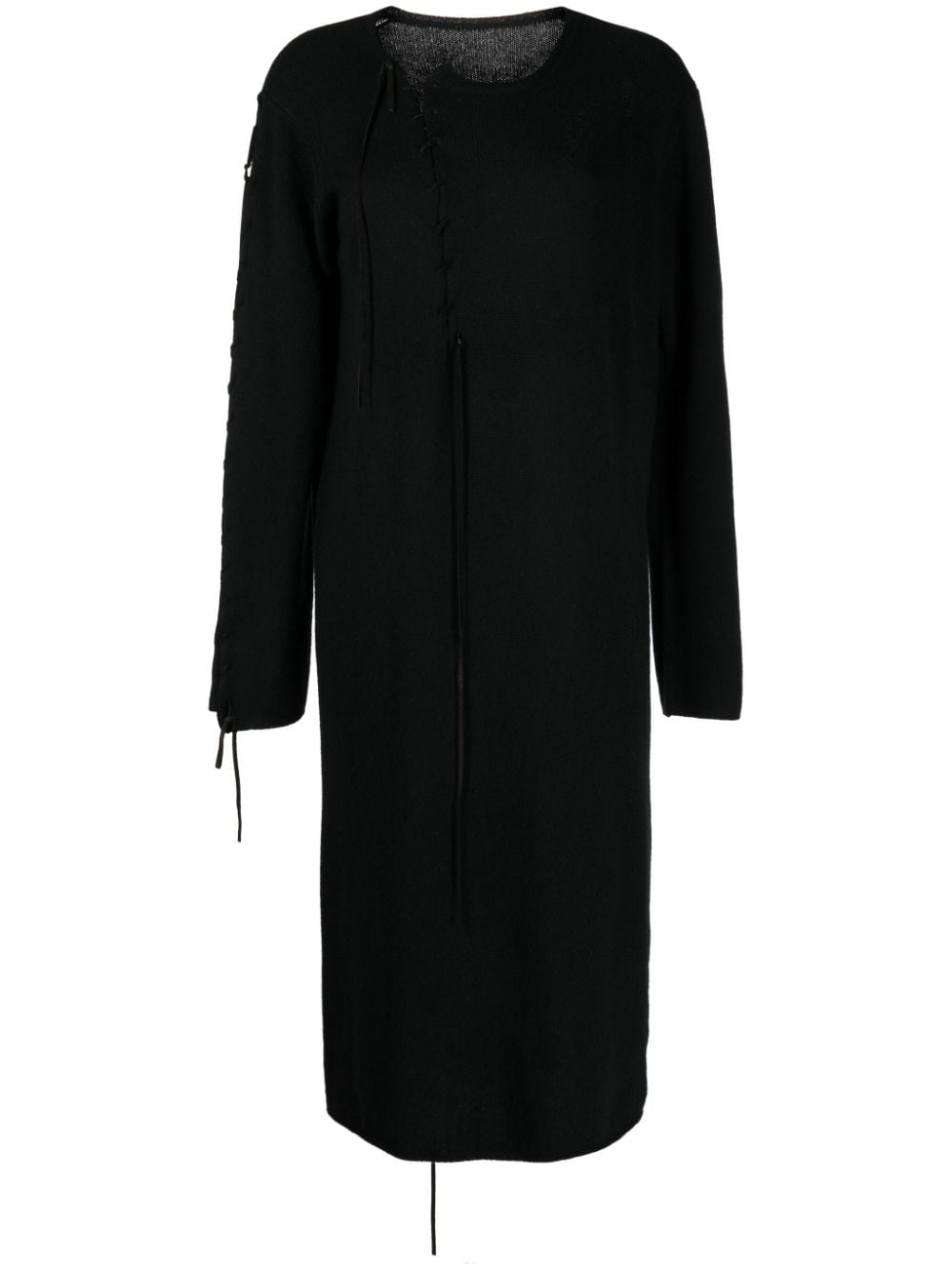 Yohji Yamamoto tie-detail long-sleeve midi dress - Black von Yohji Yamamoto