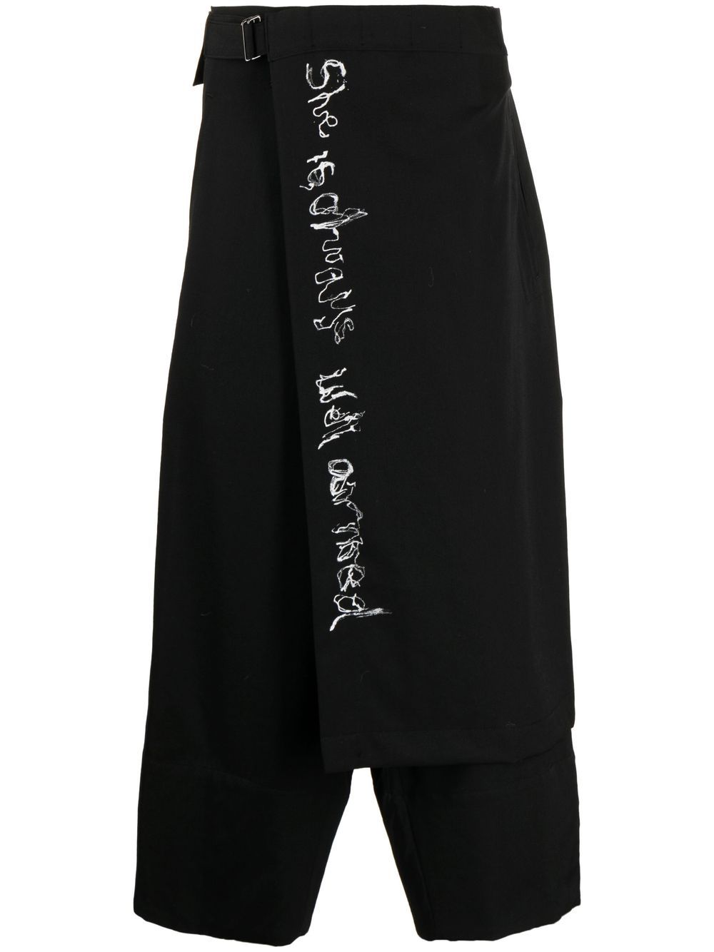 Yohji Yamamoto wrap-design wool cropped trousers - Black von Yohji Yamamoto