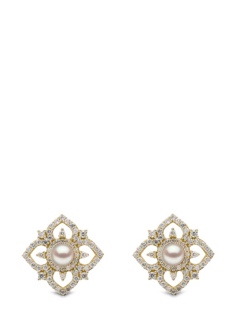 Yoko London 18kt yellow gold Petal pearl and diamond earrings von Yoko London