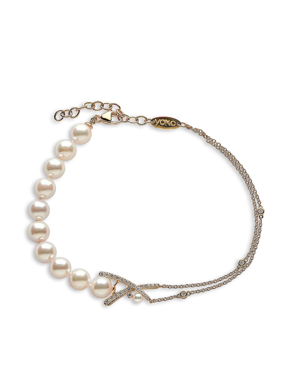 Yoko London 18kt yellow gold Sleek Akoya pearl diamond bracelet von Yoko London