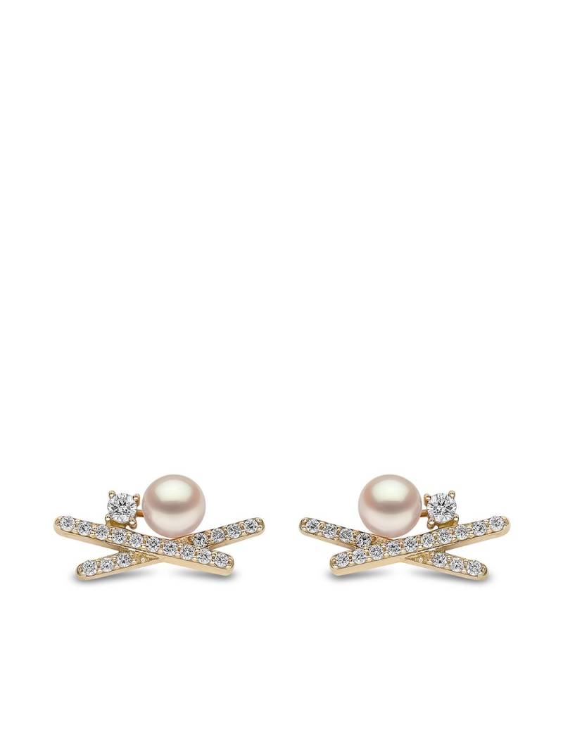 Yoko London 18kt yellow gold Sleek Akoya pearl diamond stud earrings von Yoko London