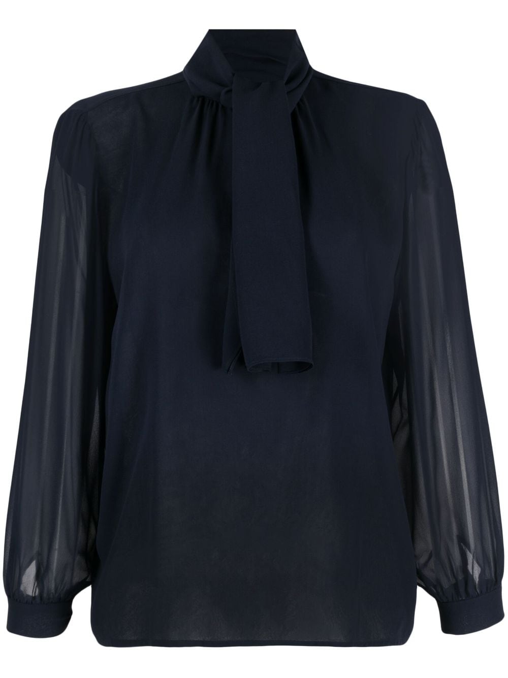 Saint Laurent Pre-Owned 1970s pussy bow sheer silk blouse - Blue von Saint Laurent Pre-Owned