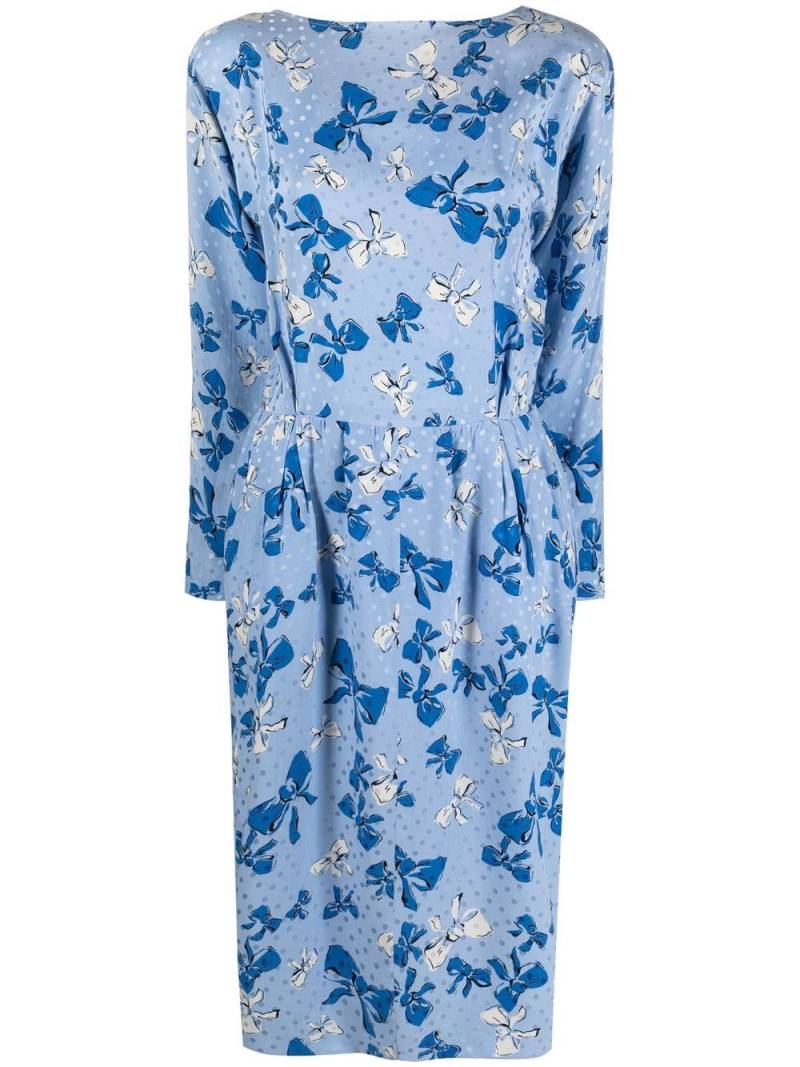 Saint Laurent Pre-Owned 1980s bow-print silk dress - Blue von Saint Laurent Pre-Owned