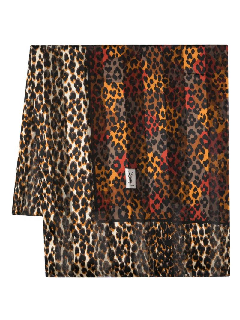 Saint Laurent Pre-Owned 1980s leopard print silk scarf - Black von Saint Laurent Pre-Owned