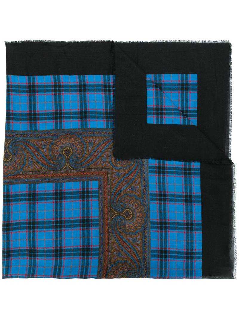 Saint Laurent Pre-Owned contrast pattern scarf - Blue von Saint Laurent Pre-Owned