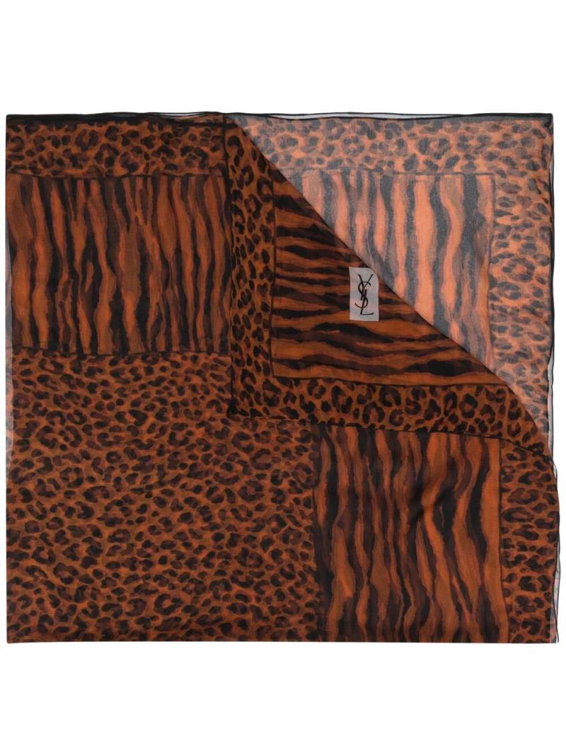 Saint Laurent Pre-Owned leopard print sheer silk scarf - Brown von Saint Laurent Pre-Owned