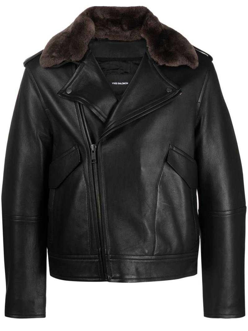 Yves Salomon fur-collar leather biker jacket - Black von Yves Salomon