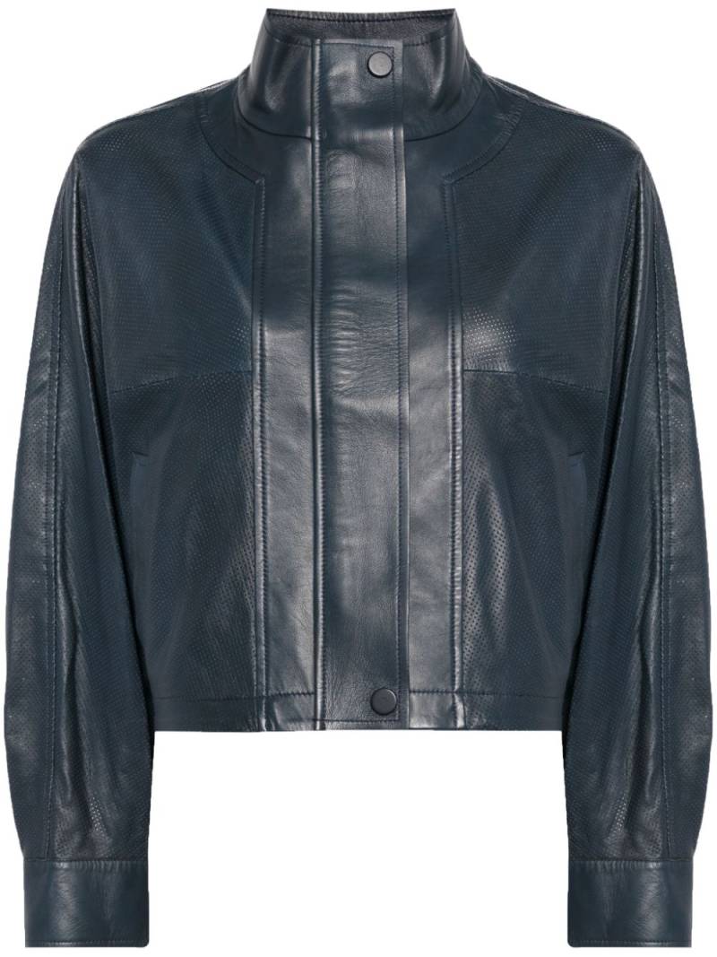 Yves Salomon high-neck cropped leather jacket - Blue von Yves Salomon
