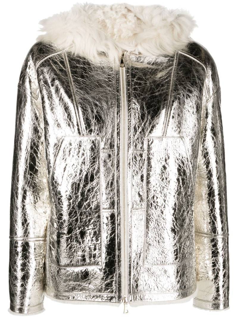 Yves Salomon metallic-effect zip-up leather jacket - Silver von Yves Salomon