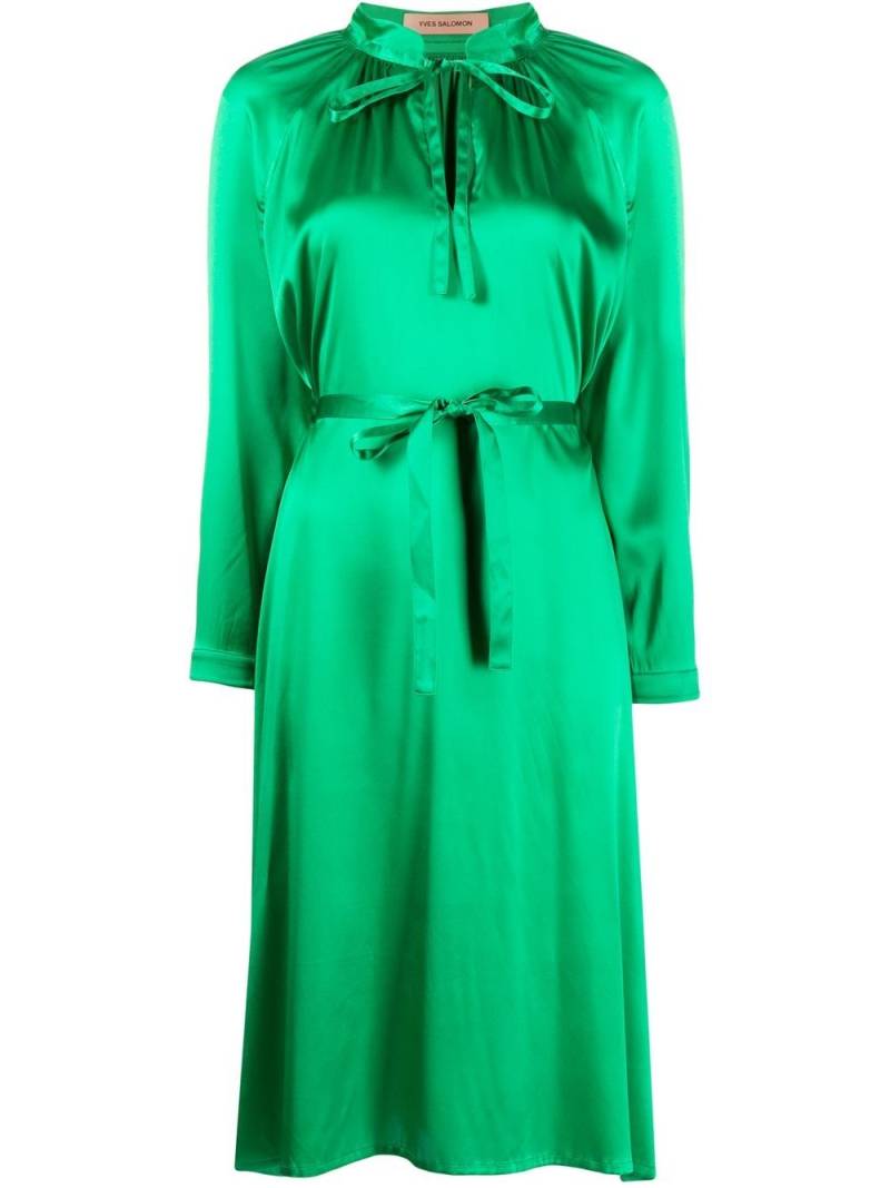 Yves Salomon satin-finish tied-waist dress - Green von Yves Salomon