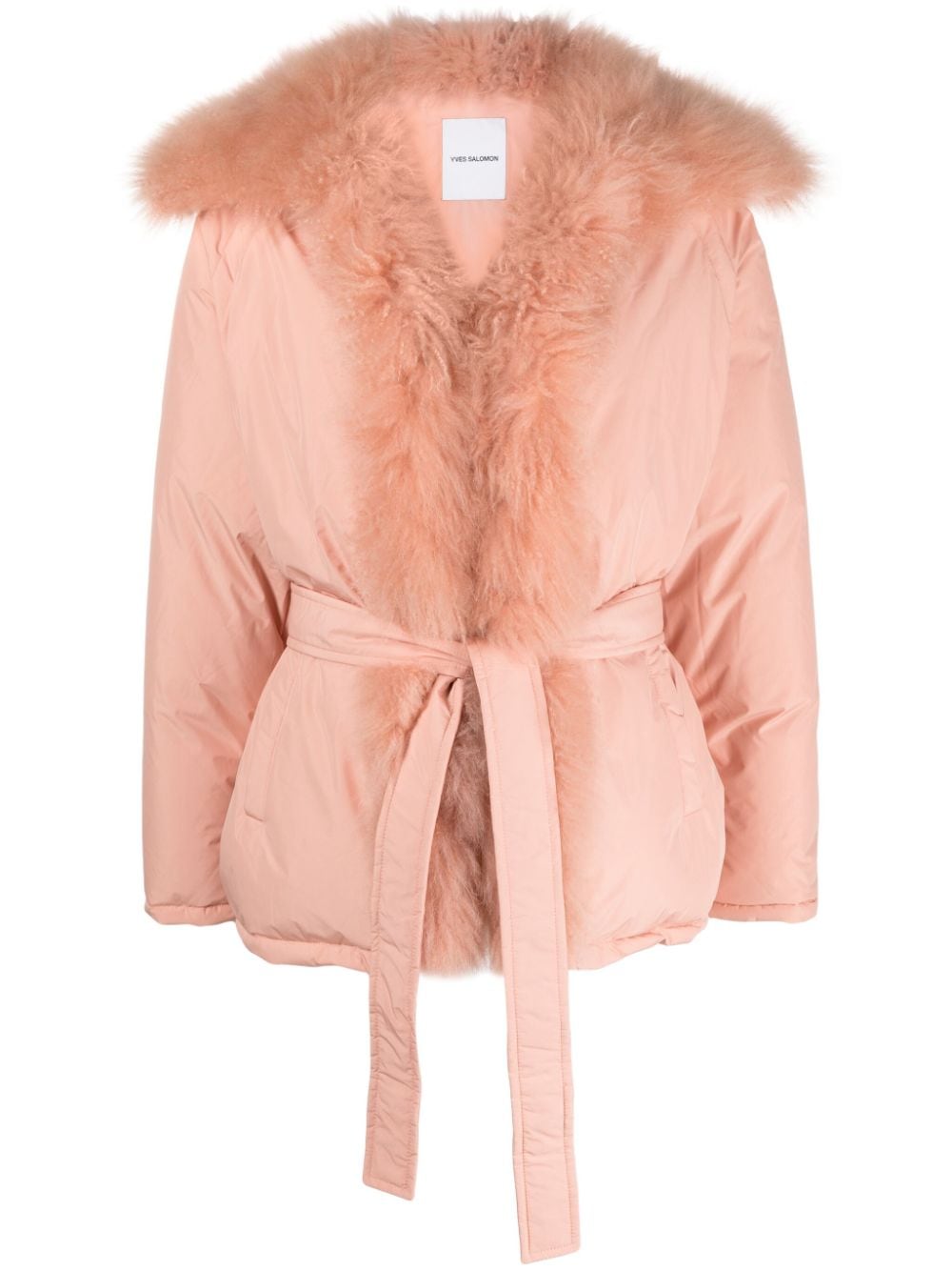 Yves Salomon shearling-trim belted down jacket - Pink von Yves Salomon