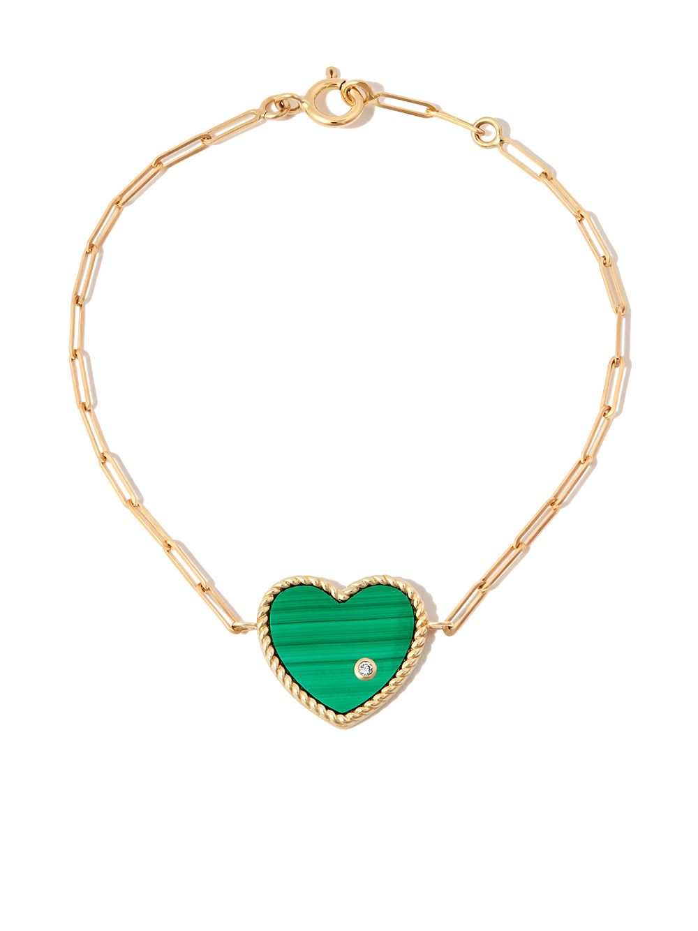 Yvonne Léon 9kt and 18kt yellow gold malachite diamond heart chain bracelet von Yvonne Léon