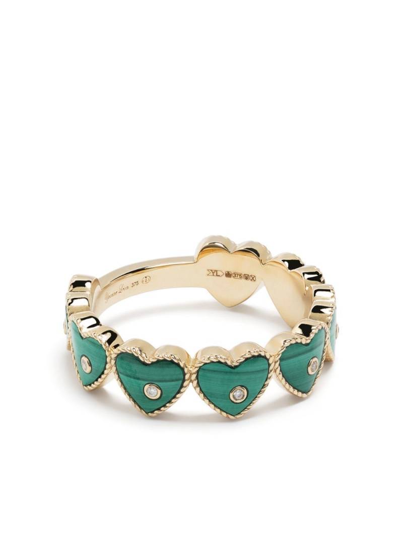 Yvonne Léon 9kt yellow gold Alliance malachite heart ring von Yvonne Léon