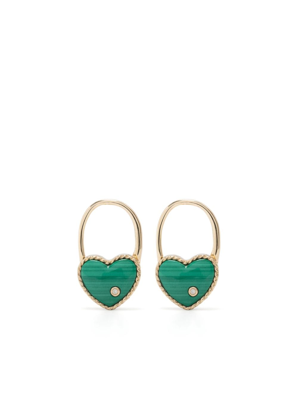 Yvonne Léon 9kt yellow gold Créole Cadenas Cœur malachite and diamond single earring von Yvonne Léon