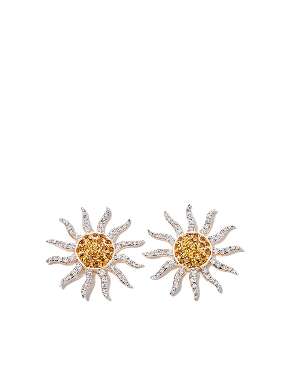 Yvonne Léon 9kt yellow gold Sun citrine and diamond stud earrings von Yvonne Léon