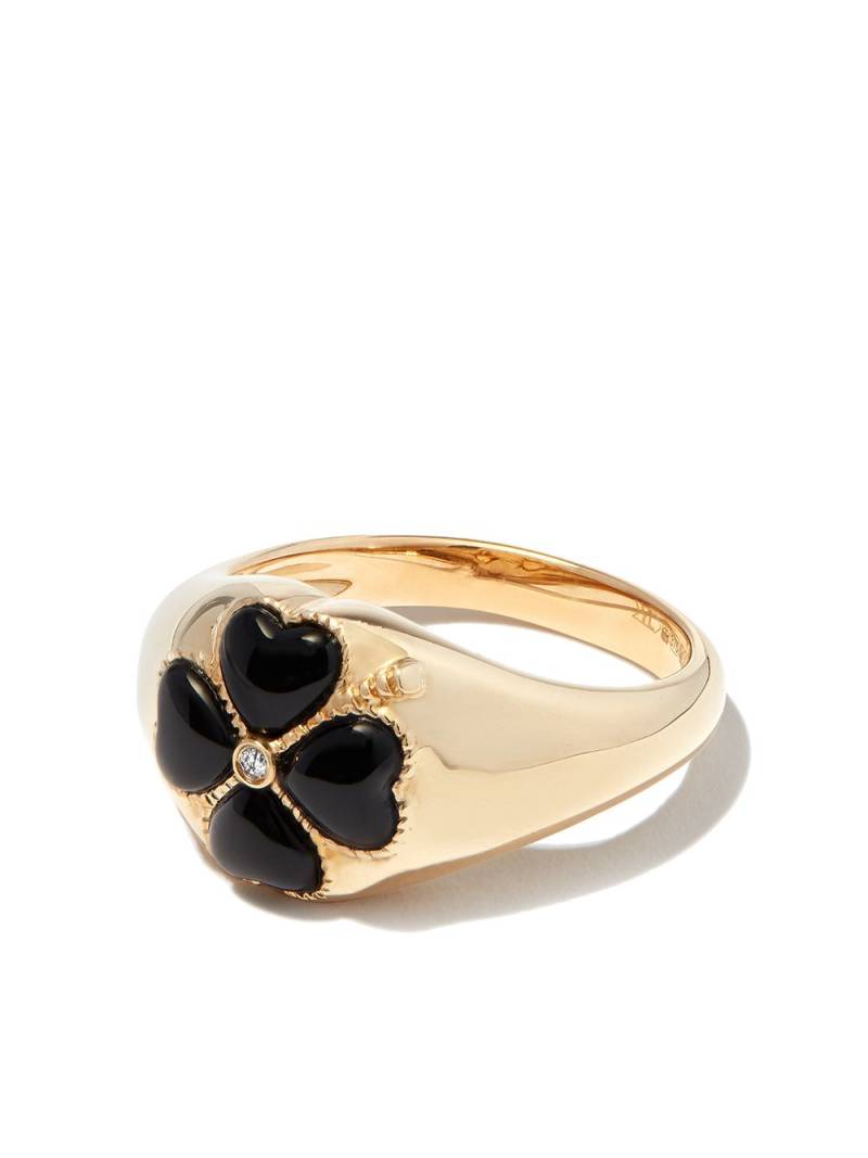 Yvonne Léon 9kt yellow gold floral black onyx and diamond signet ring von Yvonne Léon