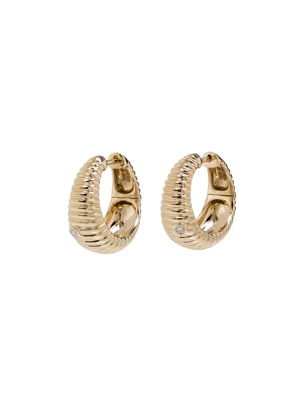 Yvonne Léon 9kt yellow gold ridged diamond hoop earrings von Yvonne Léon