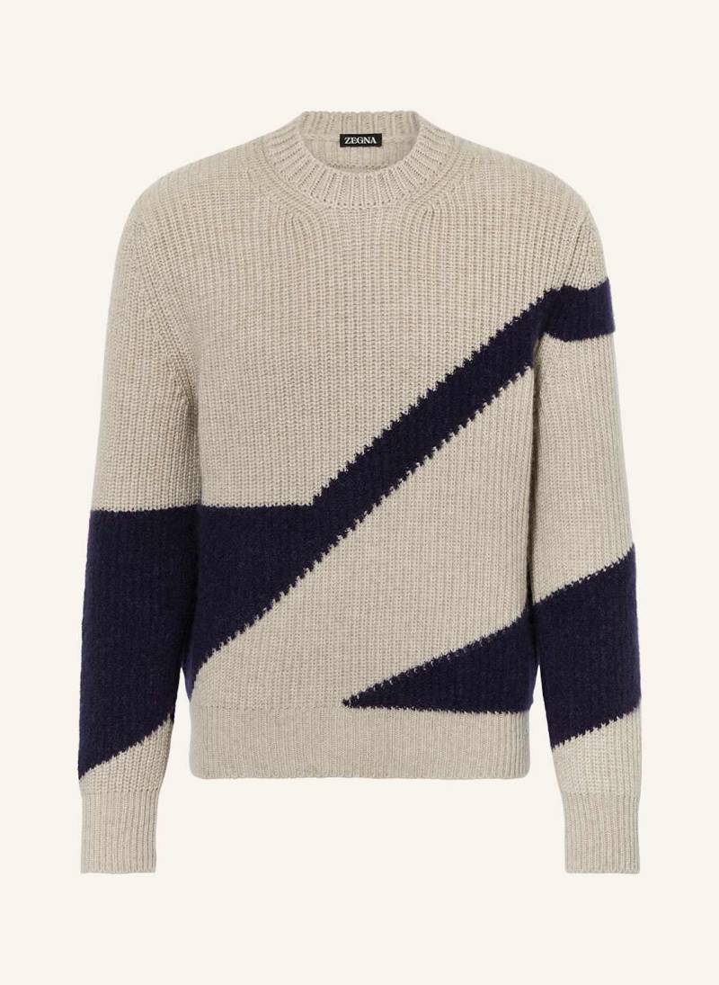 Zegna Cashmere-Pullover Im Materialmix beige von ZEGNA