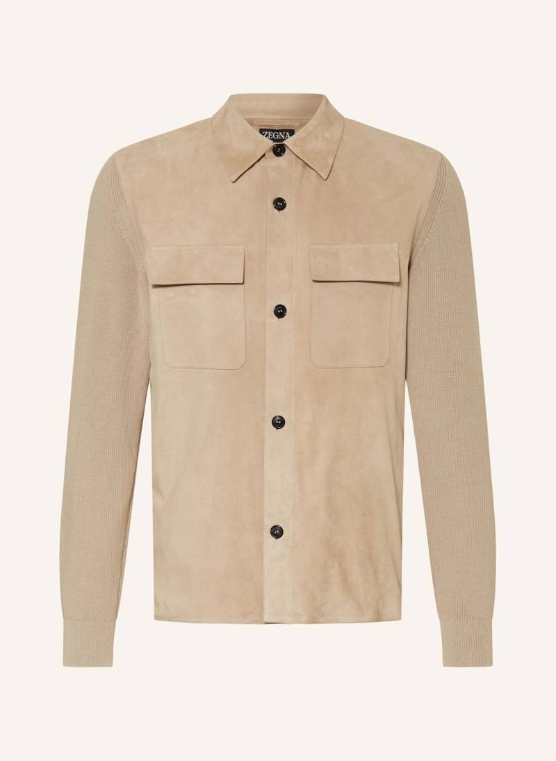 Zegna Lederjacke Im Materialmix beige von ZEGNA