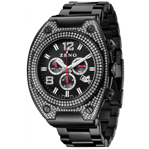 ZENO, Hip-Hop Chrono XXL, Bling Bling Quartzuhr schwarz von ZENO Swiss