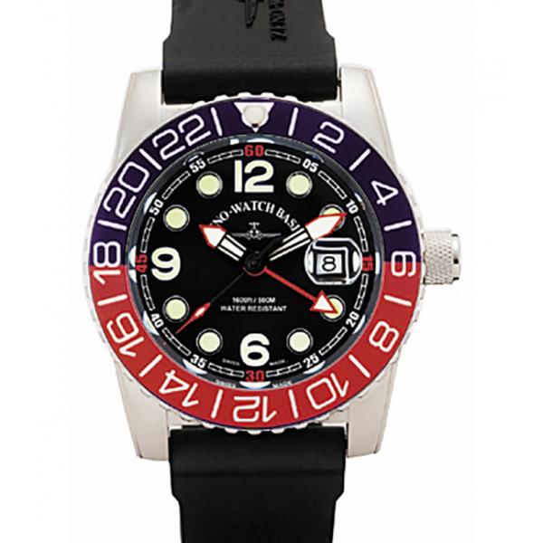 ZENO-WATCH BASEL, Airplane Diver, XL Taucheruhr GMT, blau/rot von ZENO WATCH BASEL