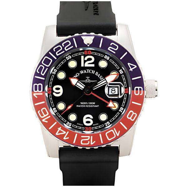 ZENO-WATCH BASEL, Airplane Diver, XL Taucheruhr GMT, blau/rot von ZENO WATCH BASEL