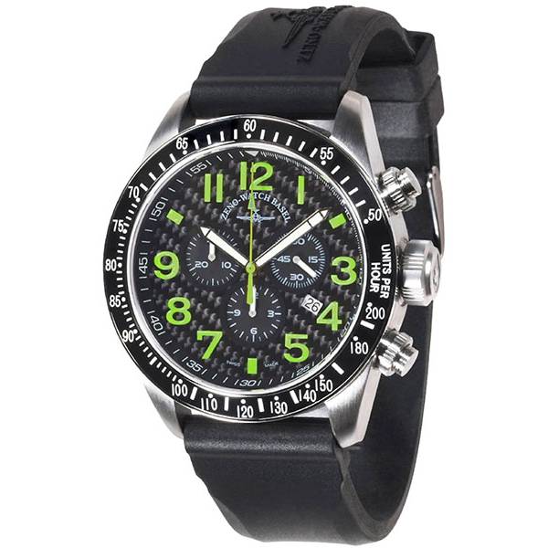 ZENO-WATCH BASEL, Chronograph Sport Quartz, Edelstahl Carbon grün von ZENO WATCH BASEL