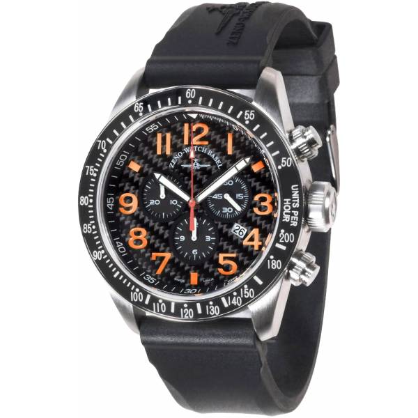 ZENO-WATCH BASEL, Chronograph Sport Quartz, Edelstahl Carbon orange von ZENO WATCH BASEL