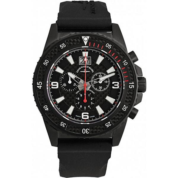 ZENO-WATCH BASEL, PD Look Chronograph, Quartz, Edelstahl schwarz/rot von ZENO WATCH BASEL