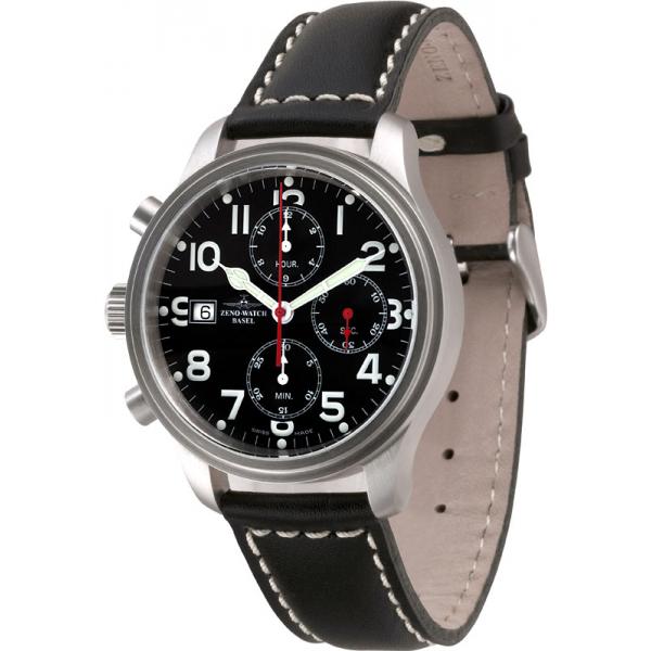 ZENO-WATCH BASEL, Pilot New Classic, Automatik Fliegerchrono für Linkshänder XL von ZENO WATCH BASEL