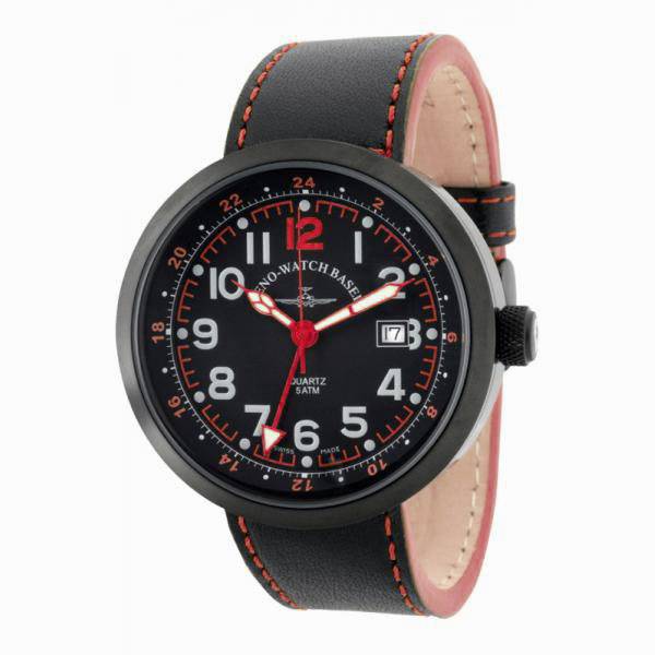 ZENO-WATCH BASEL, Pilot Rondo Quartz Fliegeruhr, GMT schwarz/rot von ZENO WATCH BASEL