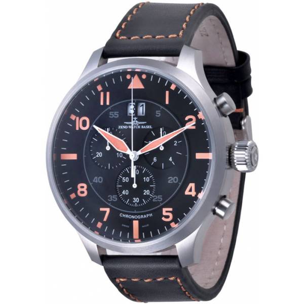 ZENO-WATCH BASEL, Pilot Super Oversized Q Navi Chrono schwarz/rot von ZENO WATCH BASEL