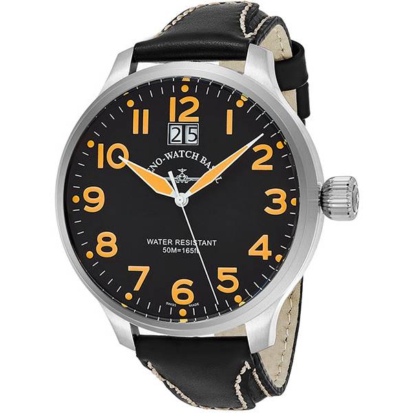 ZENO-WATCH BASEL, Pilot Super Oversized Q Fliegeruhr schwarz/orange von ZENO WATCH BASEL