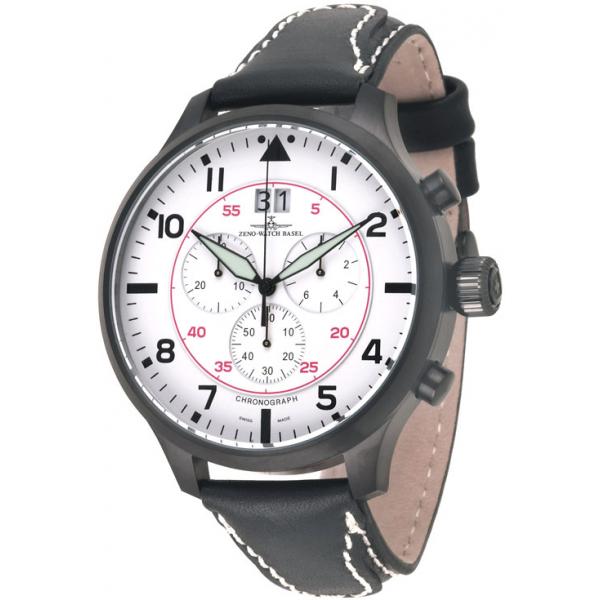 ZENO-WATCH BASEL, Pilot Super Oversized XXL Q Chrono N schwarz/weiss von ZENO WATCH BASEL