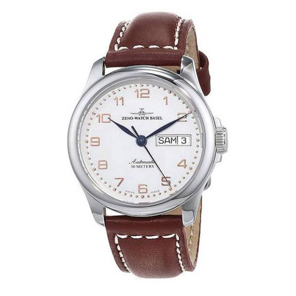 ZENO-WATCH BASEL, Retro Basic, Automatik Uhr, Tag Datum, weiss/rosé von ZENO WATCH BASEL