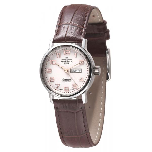 ZENO-WATCH BASEL, Retro Femina, Automatik Uhr, Tag Datum, weiss/rosé von ZENO WATCH BASEL