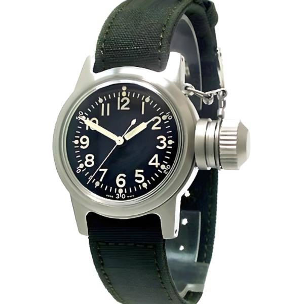 ZWB Navy Vintage Military, Handaufzuguhr, grosser Überkrone, schwarz von ZENO WATCH BASEL