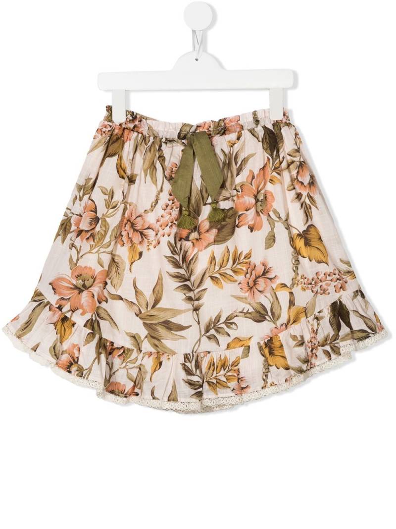 ZIMMERMANN Kids Anneke floral-print flounce skirt - Neutrals von ZIMMERMANN Kids