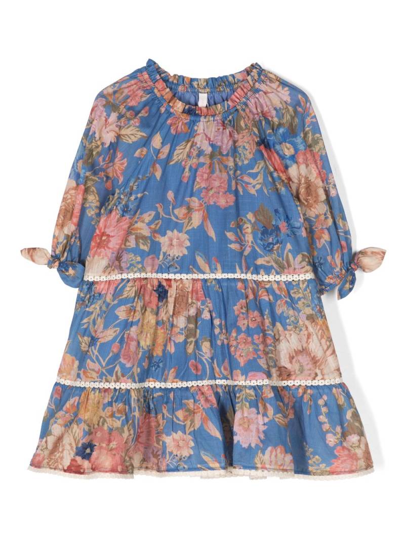 ZIMMERMANN Kids August floral-print crochet-trim minidress - Blue von ZIMMERMANN Kids