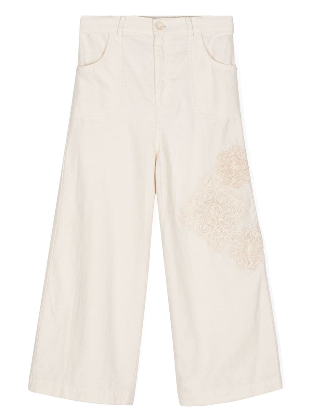 ZIMMERMANN Kids Halliday floral-appliqué trousers - Neutrals von ZIMMERMANN Kids